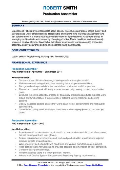 assembler resume sample|10 Production Assembler Resume Examples For 2024 .